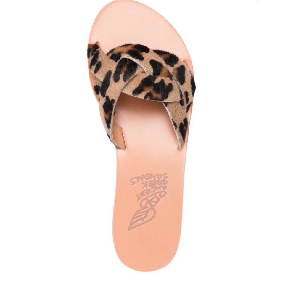 Ancient Greek Sandals, real leopard fur, excellent cond. slightly worn bottoms